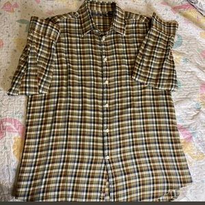 Mens Northern Isles Brown Green Red Striped Thin cotton /flannel /Shirt XL